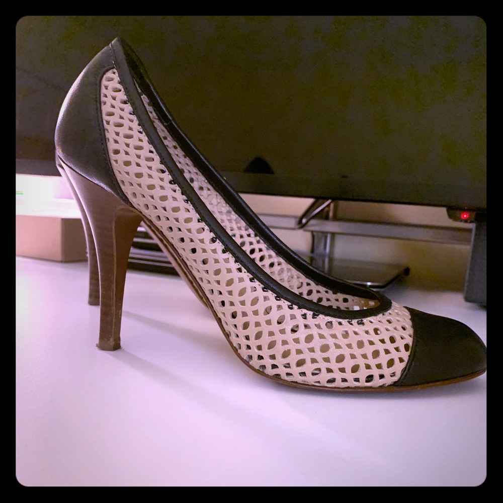 J.crew  black/ beige heels (6 1/2)